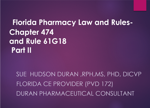 Florida Veterinary Rules and Law Part 2 (Required Course)